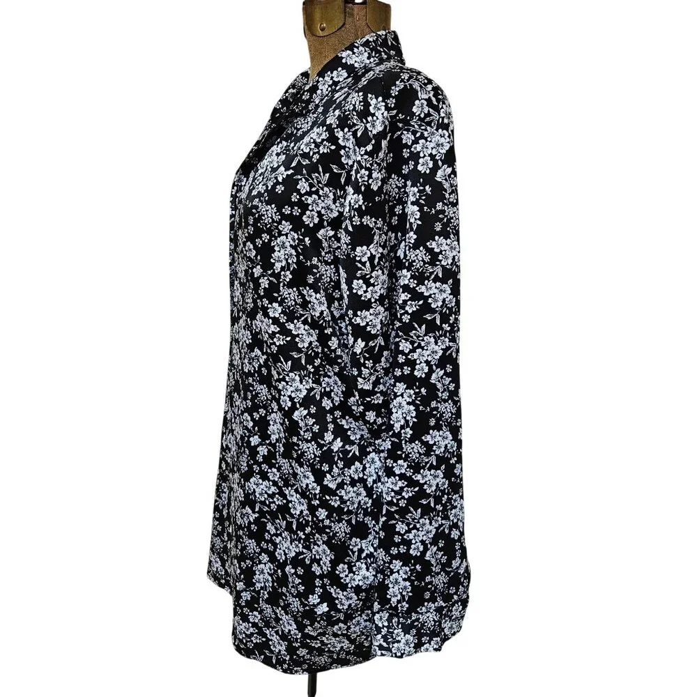 Nine Eight New York Tunic Womens Size XL Black White Floral Top Long Sleeve - Picture 2 of 9